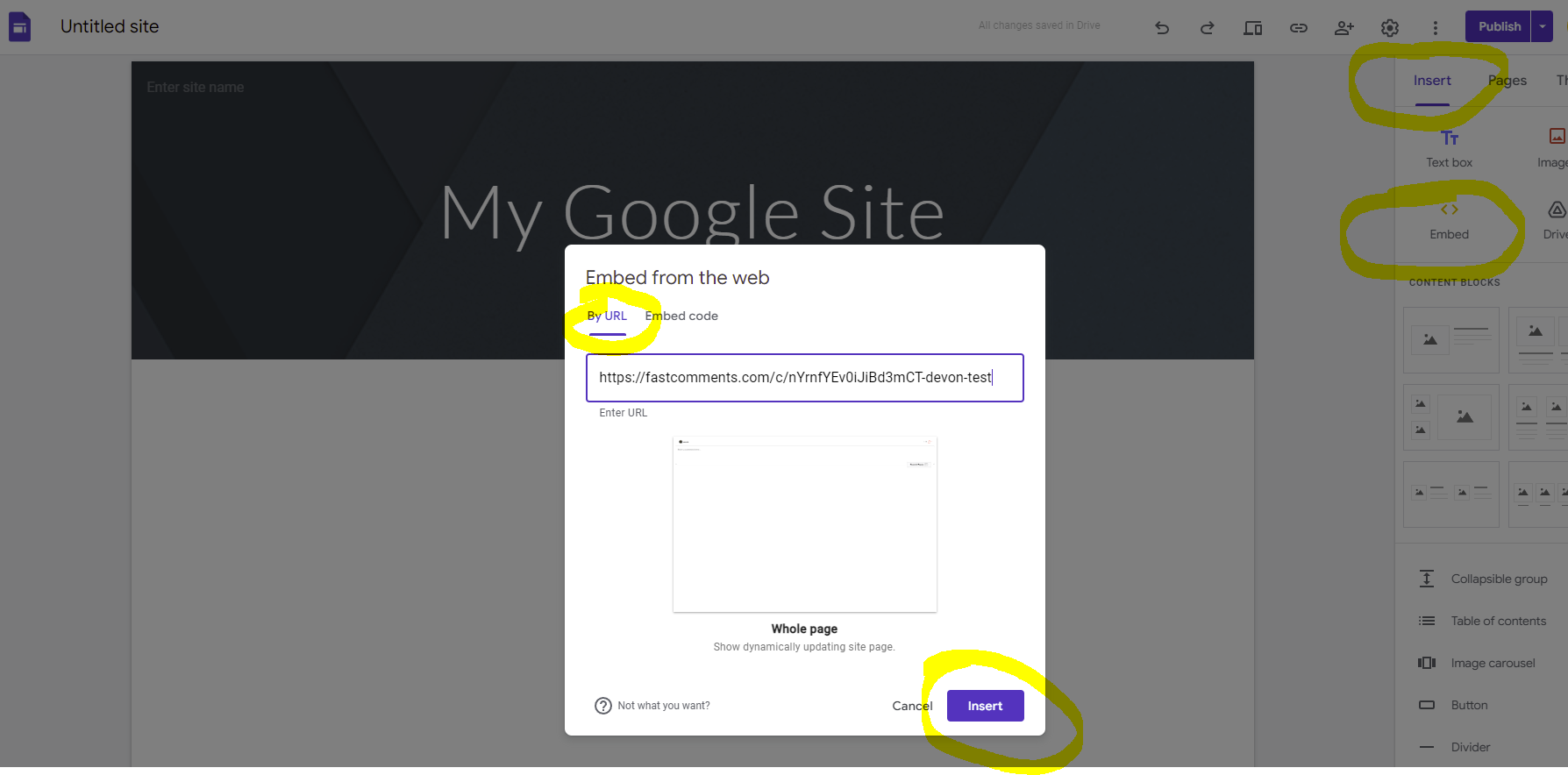 How to add FastComments to a Google Site
