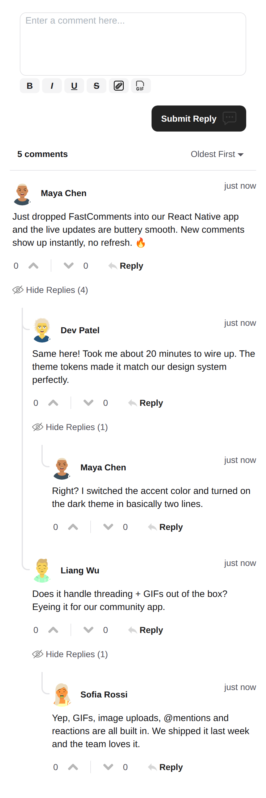 FastComments React Native SDK, light theme
